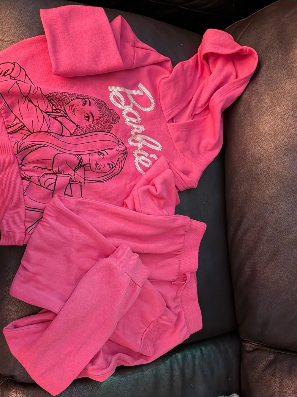 Barbie Hot Pink Hooded Pajama Set with Graphic